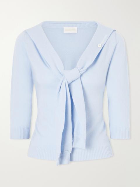 SHUSHU/TONG Logo-appliquéd Tie-detailed Wool Sweater