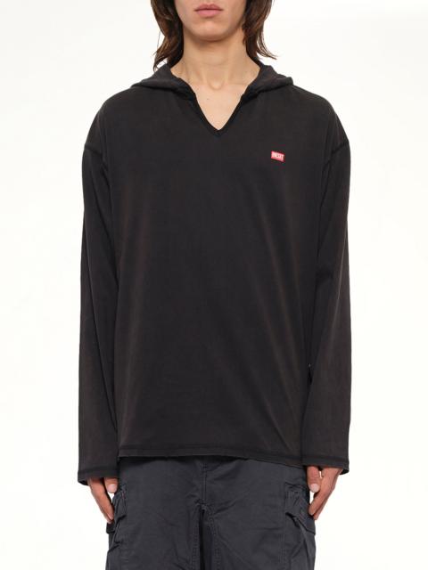 Diesel T-BOXT-LS-HOOD-CHECK T-Shirt in Black