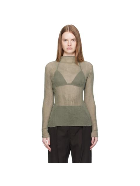 ISSEY MIYAKE Khaki Chiffon Twist 3 Top