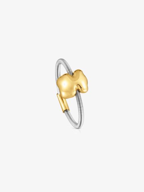 TOUS Mesh Tube small 18K solid gold and steel bear Ring