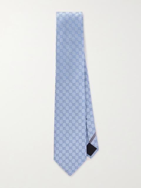 GUCCI 8cm Logo-Jacquard Silk Tie Blue