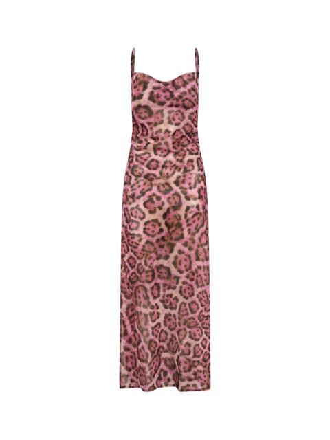 ONE TEASPOON Rhiannon Ruched Long Slip Maxi Dress - Pink Leopard