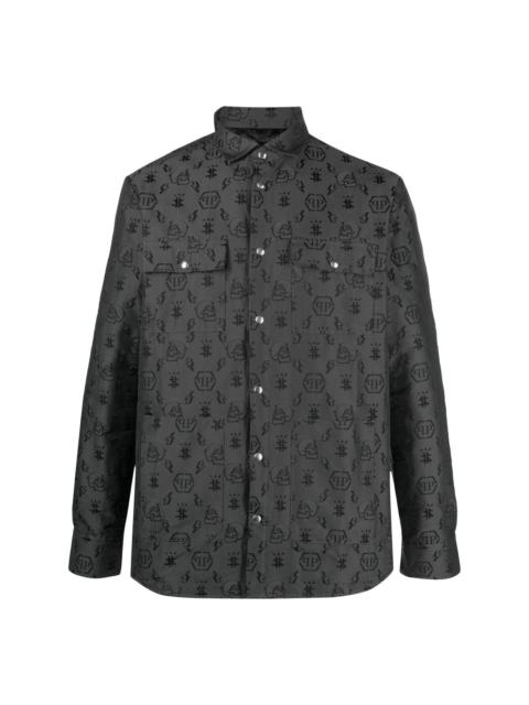 PHILIPP PLEIN monogram embroidery long-sleeved shirt