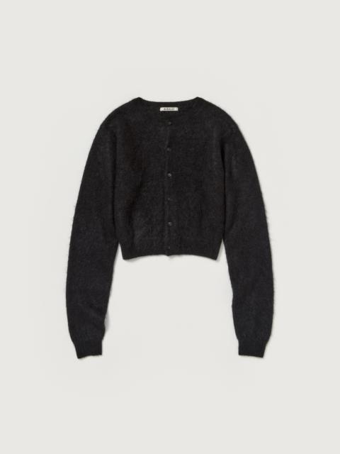 AURALEE GARMENT-DYED BABY ALPACA FUR KNIT CREW-NECK CARDIGAN