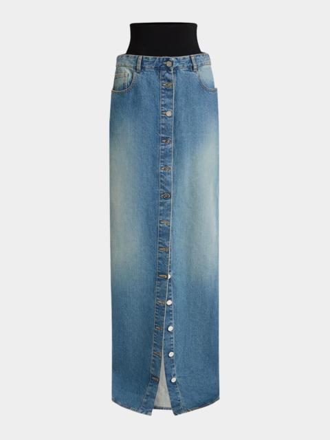 Alaïa Knit Waistband Pillar Long Denim Skirt
