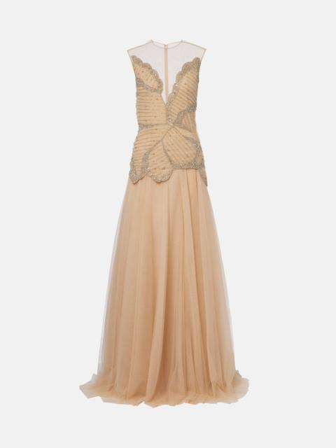 COSTARELLOS Arabella embellished tulle gown