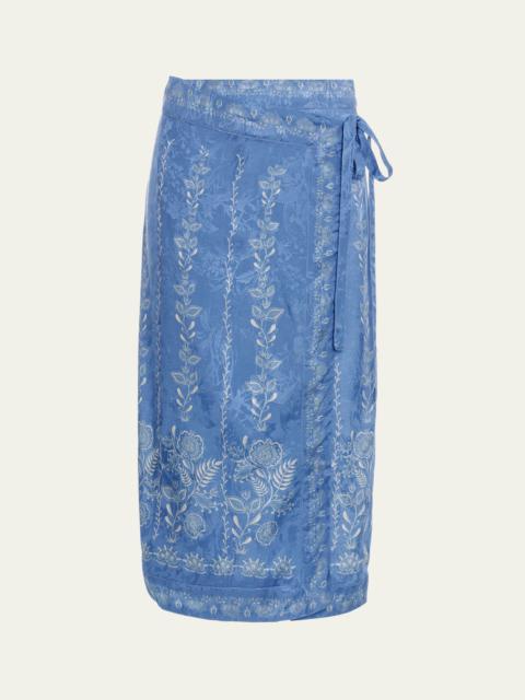 Agua by Agua Bendita Luna Midi Floritura Wrap Skirt