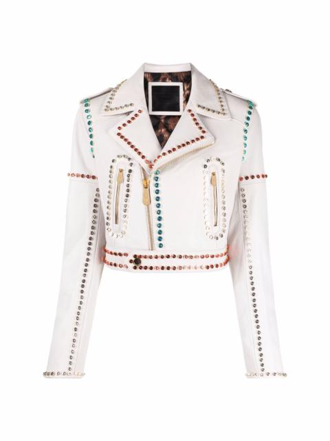 PHILIPP PLEIN crystal-trim studded cropped biker jacket