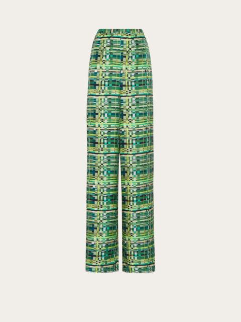 FERRAGAMO CHECK PRINT WIDE LEG TROUSER