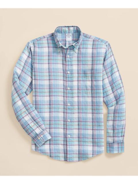 Brooks Brothers Irish Linen Polo Button Down Collar, Plaid Shirt