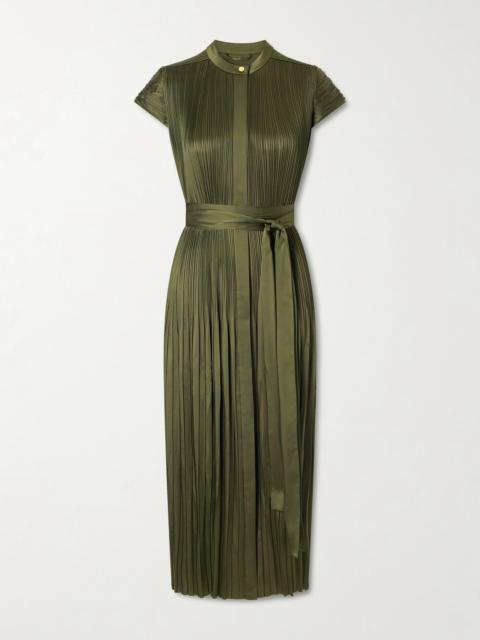 JOSEPH Phare Belted Plissé Satin Midi Dress