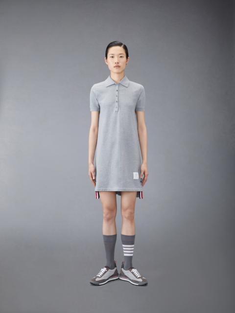 Thom Browne Light Grey Stripe Cotton Pique Fitted A-line Short Sleeve Polo Shirtdress