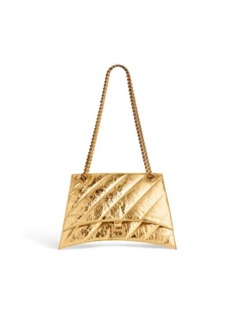 Women's Crush Medium Chain Bag Metallized Quilted  in Gold