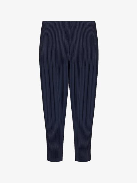 Basic pleated tapered-leg knitted trousers