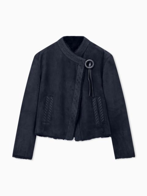 GIORGIO ARMANI UNLINED SUEDE JACKET WITH GEOMETRIC EMBROIDERY