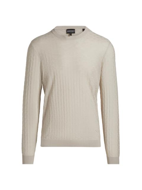 EMPORIO ARMANI Men's Tonal Basket-Weave Virgin Wool Sweater - Tan
