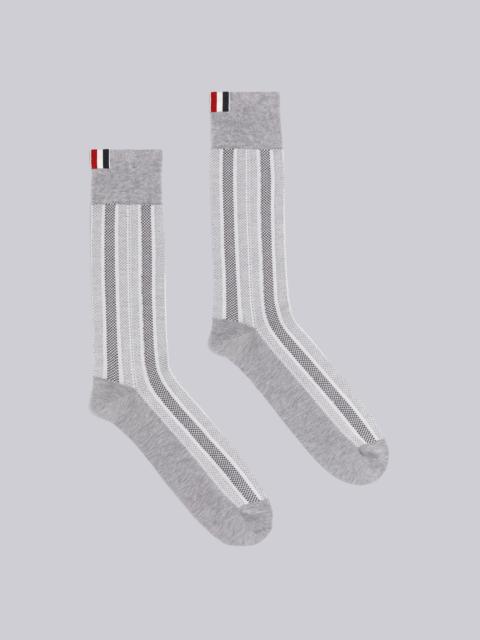 Thom Browne Tonal Grey Mercerized Cotton Stripe Jacquard Mid-calf Socks