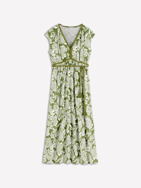 BODEN Heidi Ruched Rope Jersey Dress-Olive, Elegant Blossom