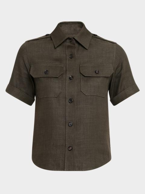 Loro Piana Cam Annalisa Structured Linen Button-Front Blouse