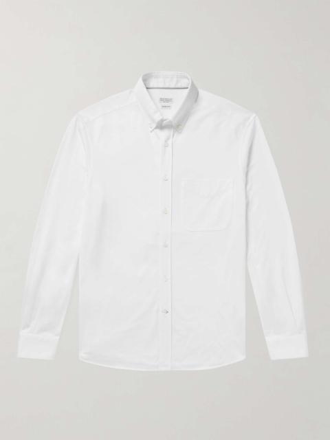 Button-Down Collar Herringbone Cotton Shirt