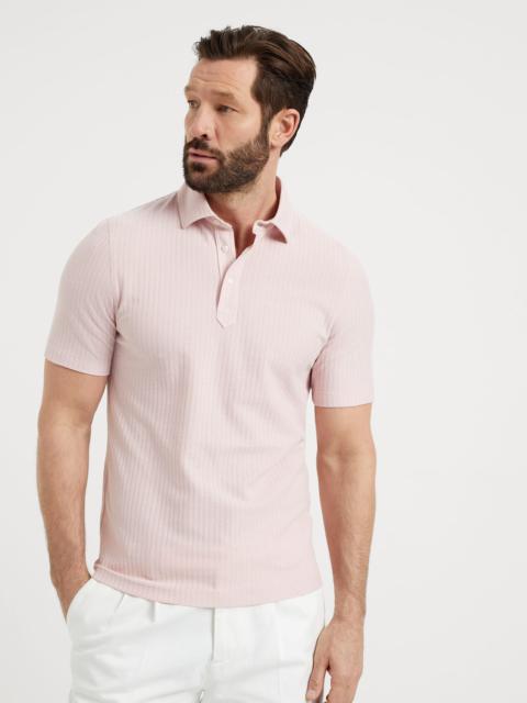 Cotton and silk textured piqué polo with shirt-style collar