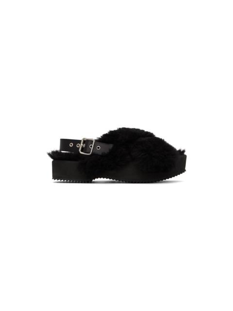 Dries Van Noten Black Fur Platform Sandals