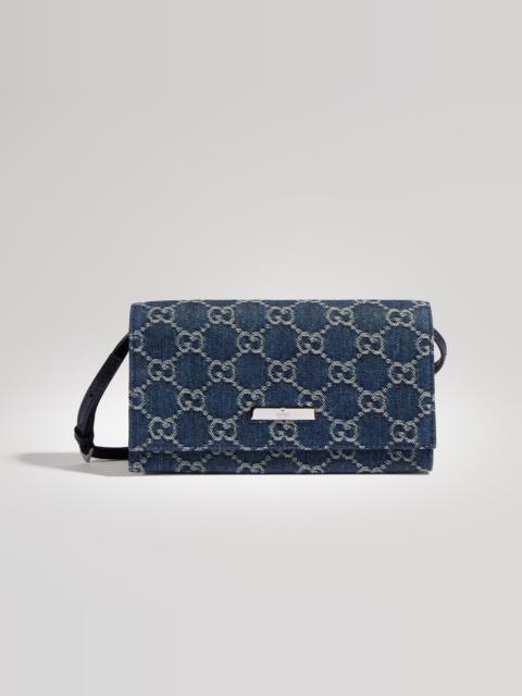 GUCCI Small pouch with strap and Gucci plaque