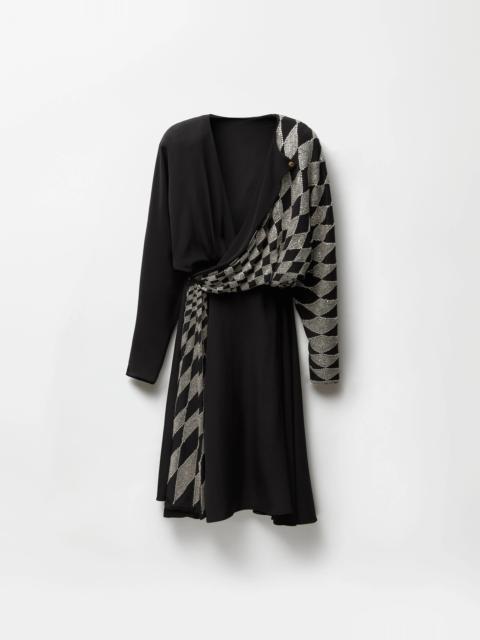 VERSACE Embroidered Silk Draped Midi Dress