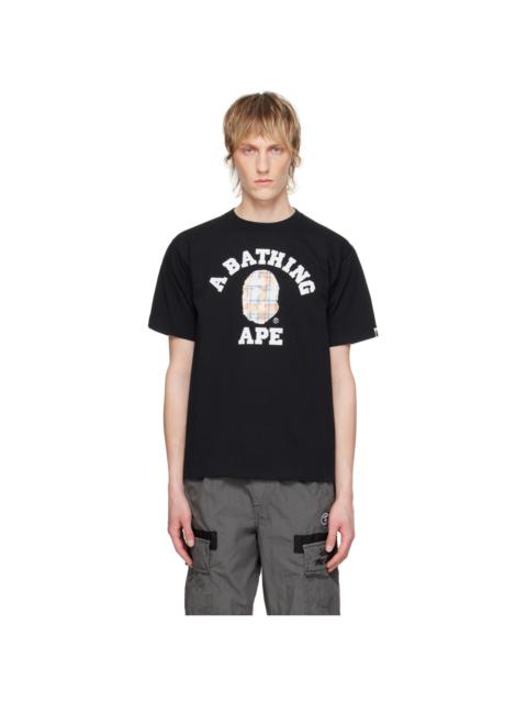 A BATHING APE® Black Bleached Check College T-Shirt