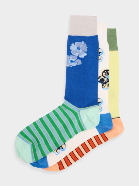Paul Smith Men's Multi-Floral Variety 3-Pack Mid-Calf Socks