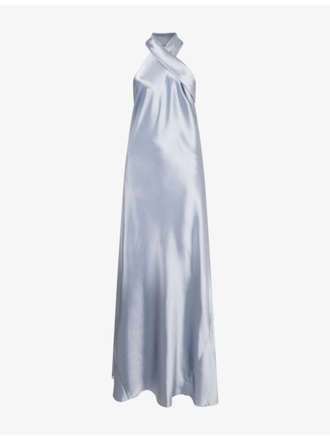 GALVAN Crop Pandora Satin Maxi Dress