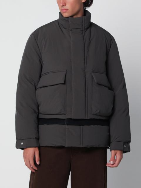 sacai Khaki green/navy blue down jacket with wool insert