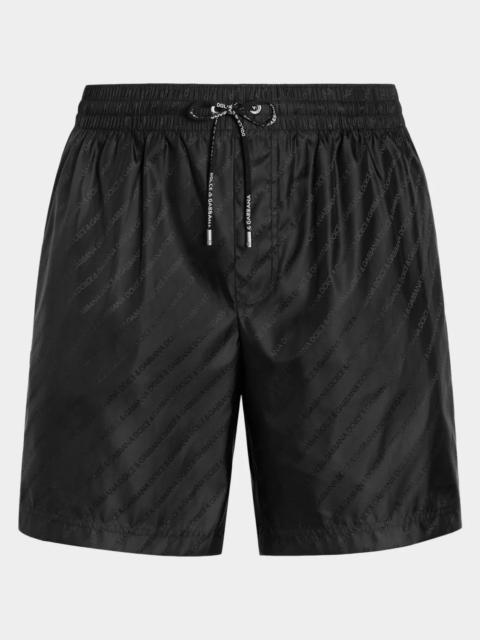 Dolce & Gabbana Men's All-Over Logo Nylon Swim Trunks