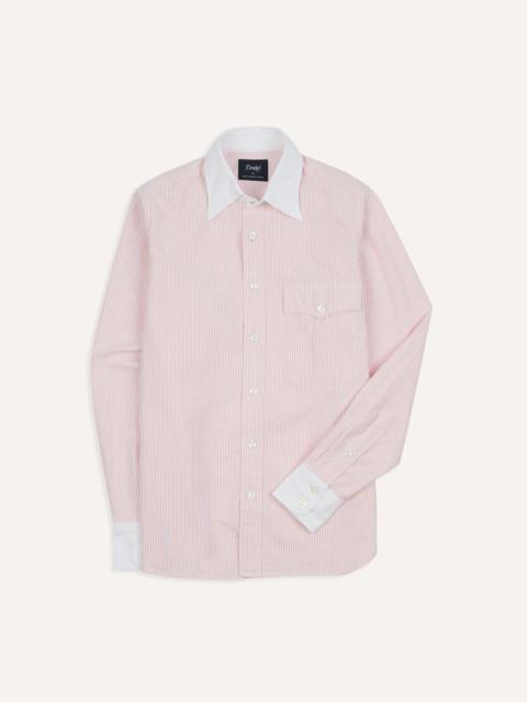 Drake's Pink Ticking Stripe Cotton Oxford Long Point Collar Western Shirt