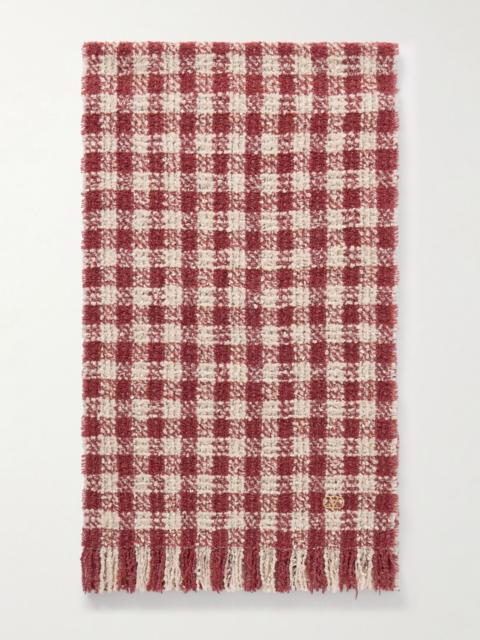 Valentino Fringed metallic cashmere-blend bouclé scarf Red