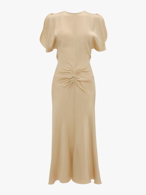 Gathered Waist Midi Dress In Macadamia
