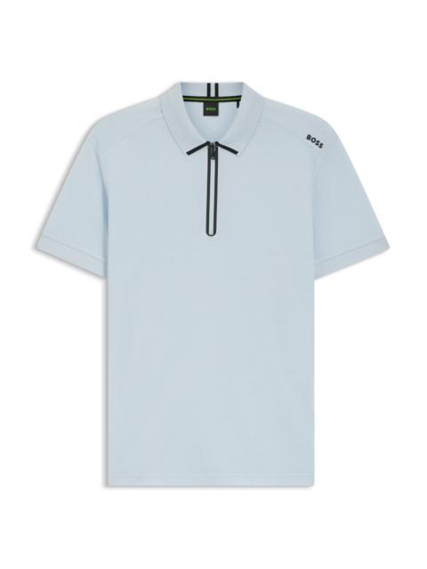 BOSS FRAMED-ZIP POLO SHIRT IN WAFFLE JACQUARD