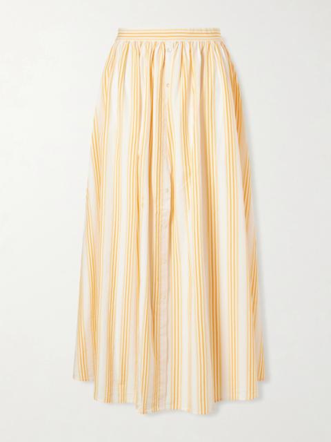 ROSIE ASSOULIN Easy Does It Pleated Striped Cotton-poplin Midi Skirt