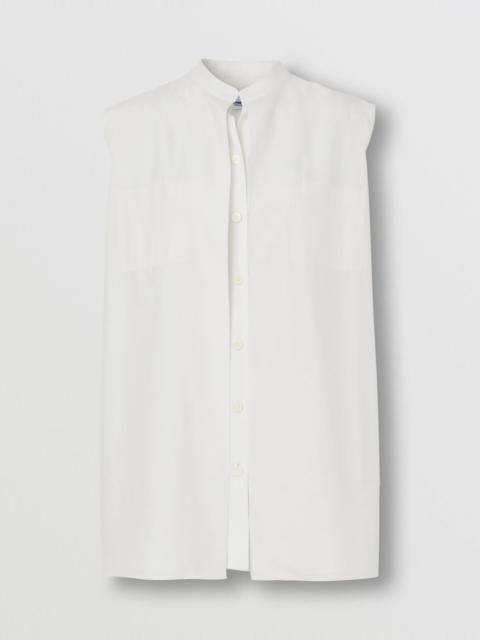 Burberry Logo Detail Sleeveless Silk Crepe de Chine Shirt