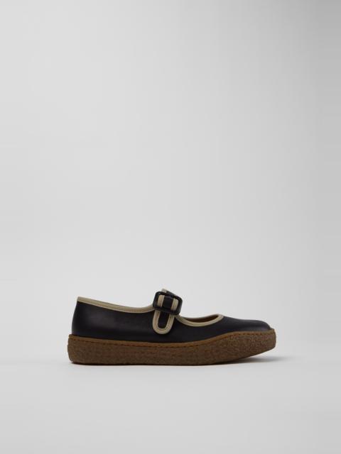 CAMPER Peu Terreno Black Leather Ballerinas for Women.