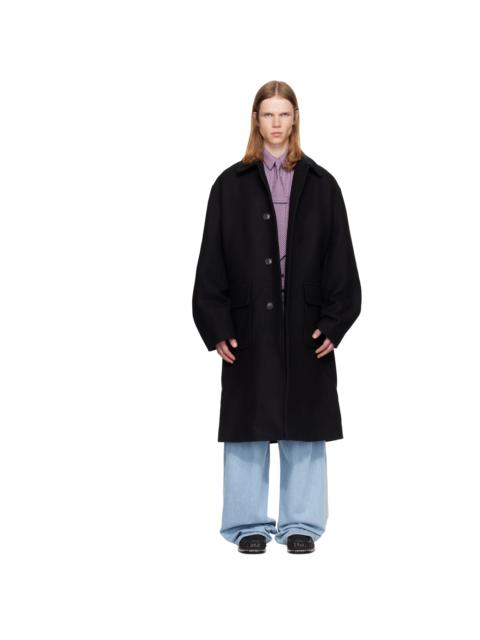 Dries Van Noten Black Single-Breasted Wool Coat