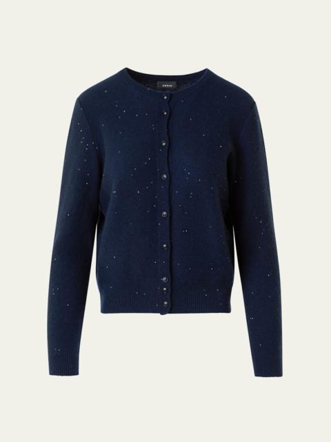 AKRIS Paillette Wool-Cashmere Knit Crewneck Cardigan
