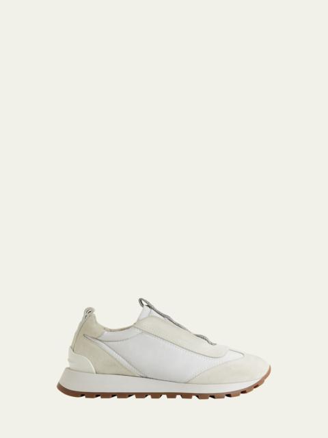 Brunello Cucinelli Mixed Leather Slip-On Runner Sneakers
