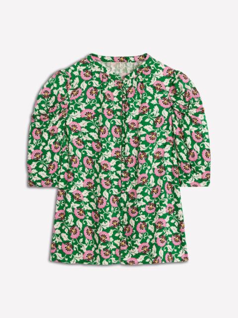 BODEN Mutton Sleeve Smart Top-Rich Emerald, Ornate Vine