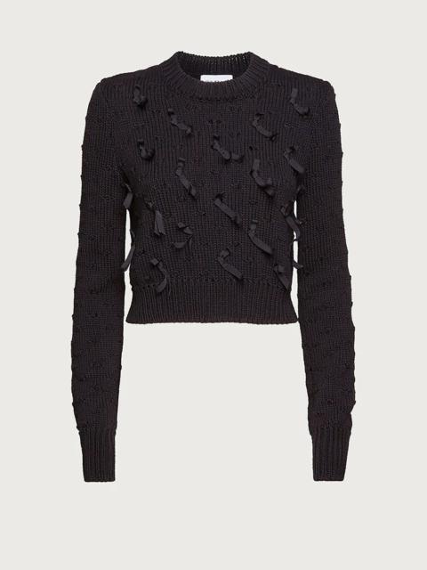 FERRAGAMO ROUND NECK CROPPED SWEATER WITH RIBBONS