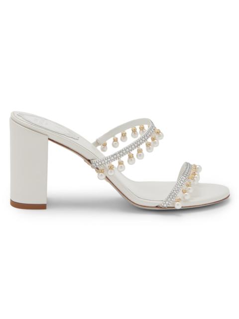 RENE CAOVILLA Women's 80MM Chandelier Imitation Pearl & Rhinestone Satin Mules - Ivory Crystal