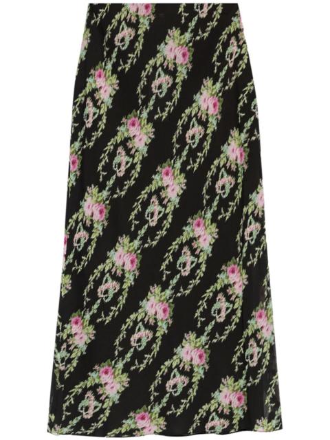 LoveShackFancy rose-intarsia midi skirt