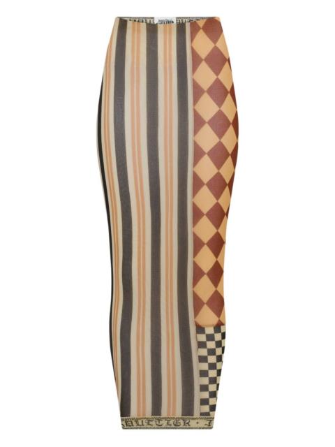 patchwork printed maxi skirt