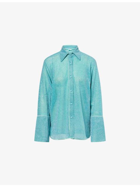 Oséree Lumiere Long-Sleeve Metallic Knit Shirt