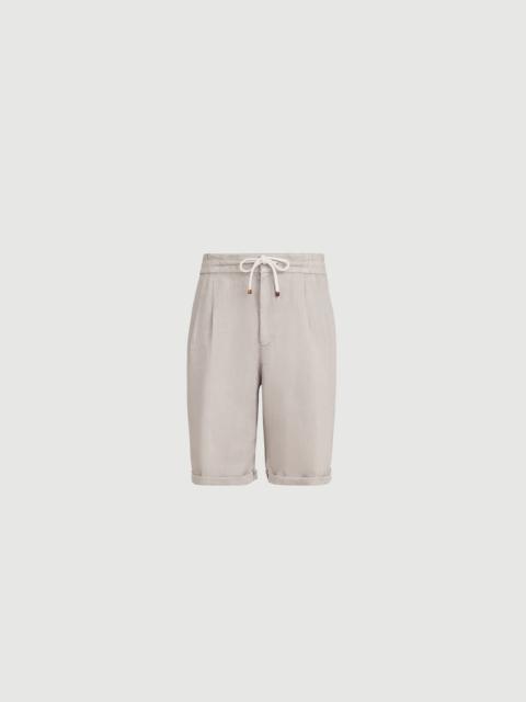 Brunello Cucinelli Garment-dyed Bermuda shorts in linen gabardine with drawstring and pleat